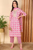 Pink Pure Cotton Geometric Printed Yoke Design Suit Set VKSKD2010