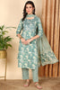 Sea Green Pure Cotton Floral Printed Yoke Design Suit Set VKSKD2011