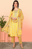 Yellow Pure Cotton Geometric Printed Yoke Design Suit Set VKSKD2012