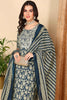 Navy Blue Pure Cotton Floral Printed Straight Suit Set VKSKD2015