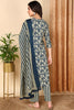 Navy Blue Pure Cotton Floral Printed Straight Suit Set VKSKD2015