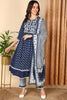 Blue Pure Cotton Ethnic Motifs Printed Yoke Design Anarkali Suit Set VKSKD2023