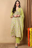 Green Pure Cotton Floral Printed Flared Style Suit Set VKSKD2033