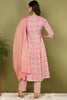 Pink Pure Cotton Floral Printed Yoke Design Anarkali Style Suit Set VKSKD2034