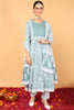 Sea Green Pure Cotton Ethnic Motifs Yoke Design Flared Suit Set VKSKD2038