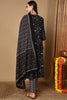 Charcoal Black Pure Cotton Floral Printed Yoke Design Suit Set VKSKD2040