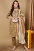 Mustard Yellow Cotton Geometric Printed Straight Suit Set VKSKD2047