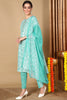 Turquoise Blue Poly Cotton Ethnic Motifs Printed Suit Set VKSKD2065