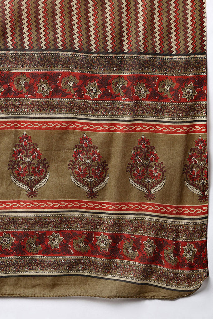 Brown Pure Cotton Ethnic Motifs Printed Angharkha Style Suit Set VKSKD2066