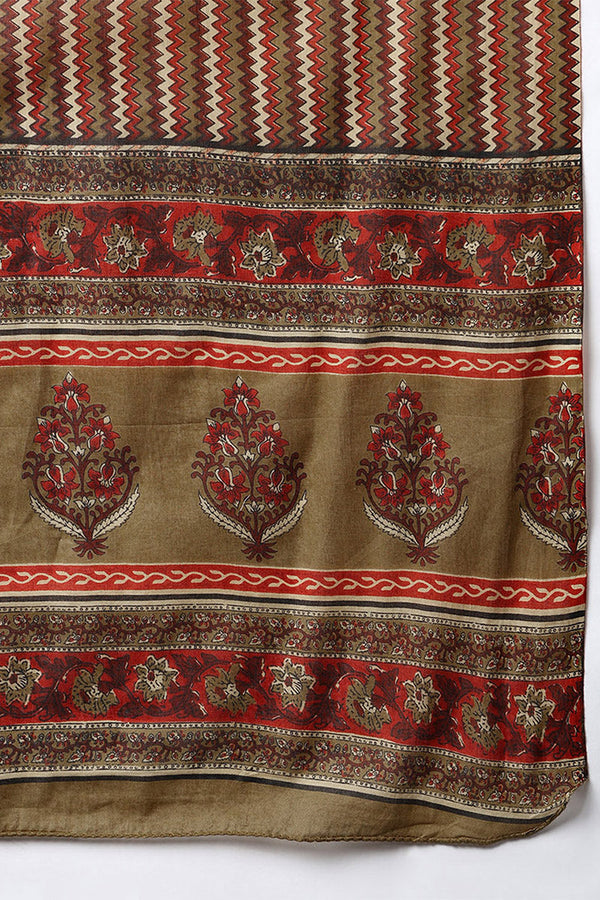 Brown Pure Cotton Ethnic Motifs Printed Angharkha Style Suit Set VKSKD2066