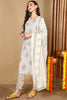 Off White Pure Cotton Ethnic Printed Straight Suit Set VKSKD2070