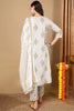 Off White Pure Cotton Ethnic Printed Straight Suit Set VKSKD2070