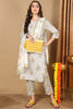 Off White Pure Cotton Ethnic Printed Straight Suit Set VKSKD2070