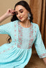 Blue Pure Cotton Solid Embroidered Straight Suit Set VKSKD2072