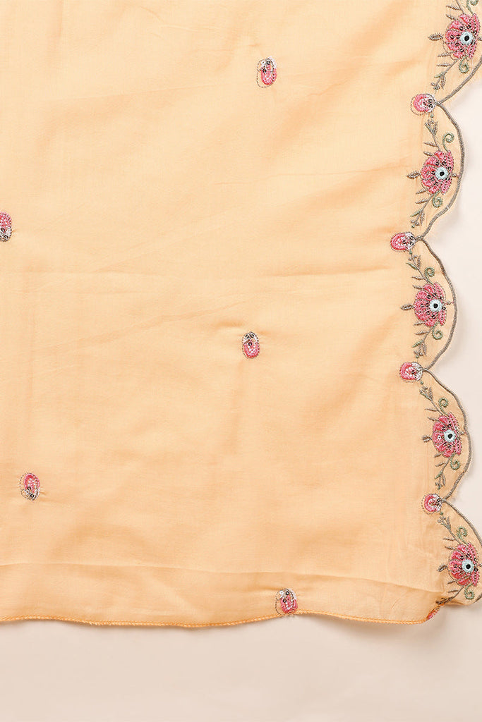 Orange Pure Cotton Solid Embroidered Flared Suit Set VKSKD2073