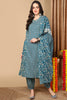 Blue Pure Cotton Floral Printed Flared Suit Set VKSKD2086