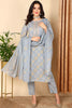 Grey Poly Cotton Bandhani Printed Straight Suit Set VKSKD2091