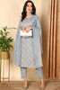 Grey Poly Cotton Bandhani Printed Straight Suit Set VKSKD2091