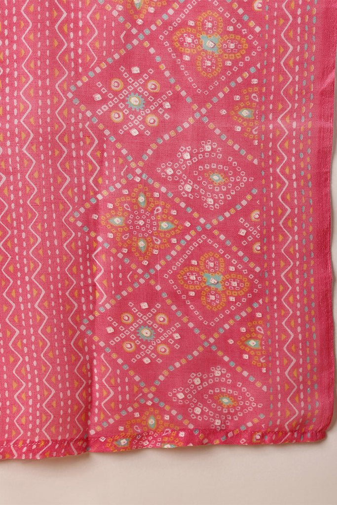 Pink Poly Cotton Bandhani Printed Straight Suit Set VKSKD2094