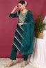 Navy Blue Viscose Rayon Leheriya Printed Yoke Design Straight Suit Set VKSKD2099