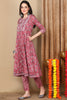 Pink Pure Cotton Ethnic Motifs Printed Flared Suit Set VKSKD2113