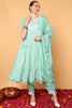 Sea Green Viscose Rayon Ethnic Motifs Printed Flared Suit Set VKSKD2140