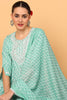 Sea Green Viscose Rayon Ethnic Motifs Printed Flared Suit Set VKSKD2140