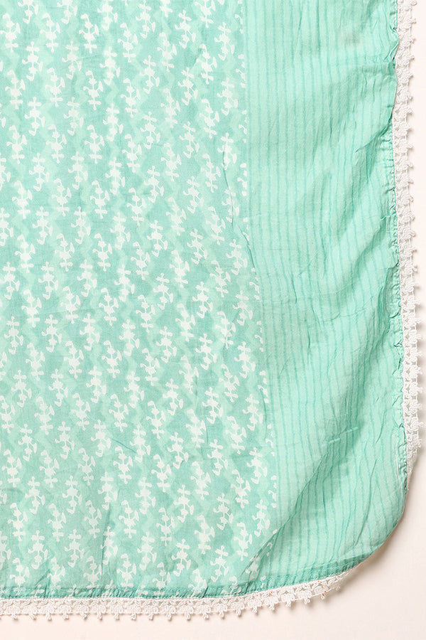 Sea Green Viscose Rayon Ethnic Motifs Printed Flared Suit Set VKSKD2140