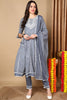 Blue Viscose Rayon Ethnic Motifs Printed Flared Suit Set VKSKD2142