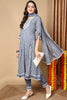 Blue Viscose Rayon Ethnic Motifs Printed Flared Suit Set VKSKD2142