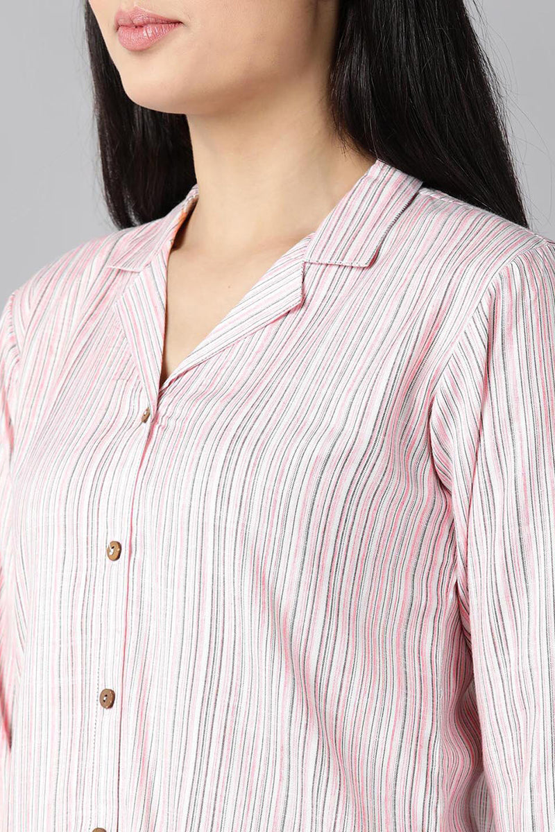  Women Pink Pure Cotton Striped Night Suit