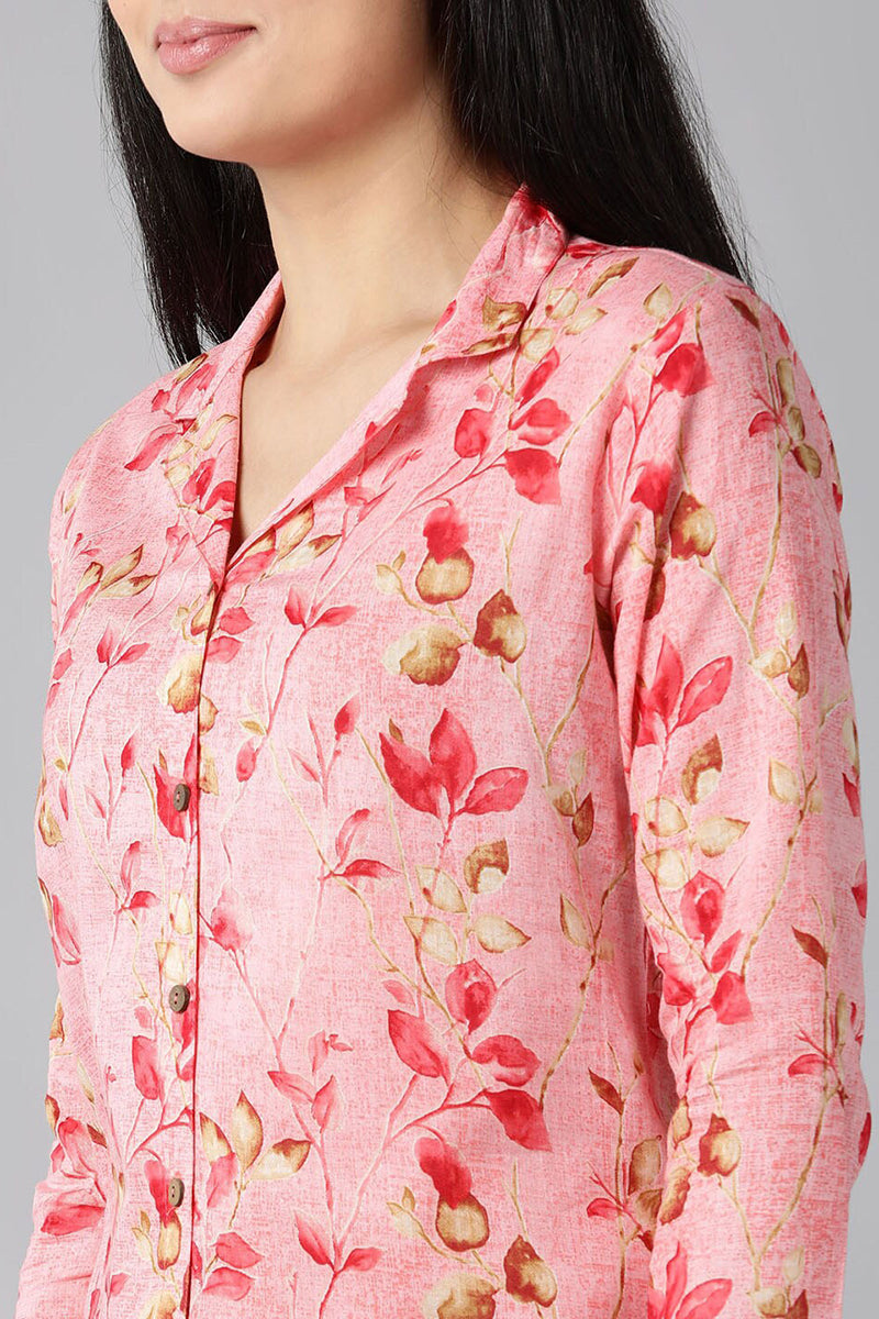  Women Pink Red Printed Pure Cotton Night Suit