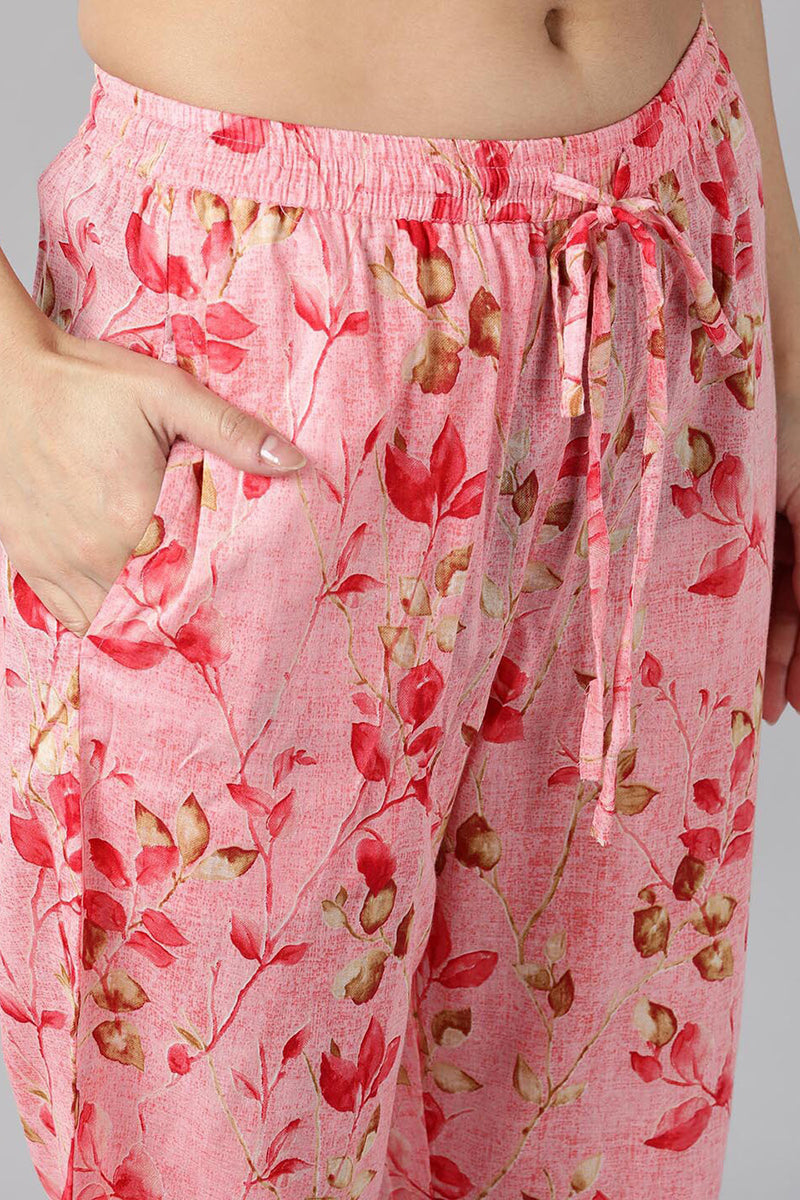  Women Pink Red Printed Pure Cotton Night Suit