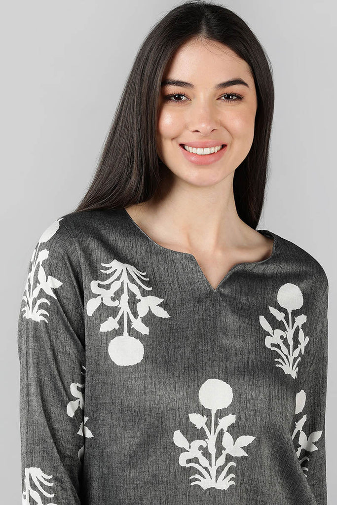  Women Grey Floral Printed Top