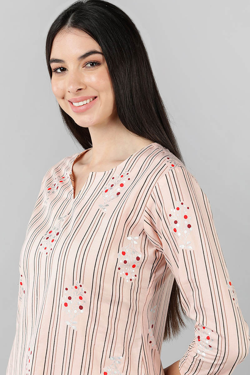  Women Peach Striped Printed Top