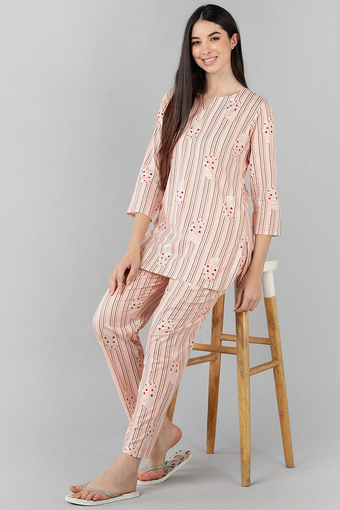  Women Peach Striped Printed Top