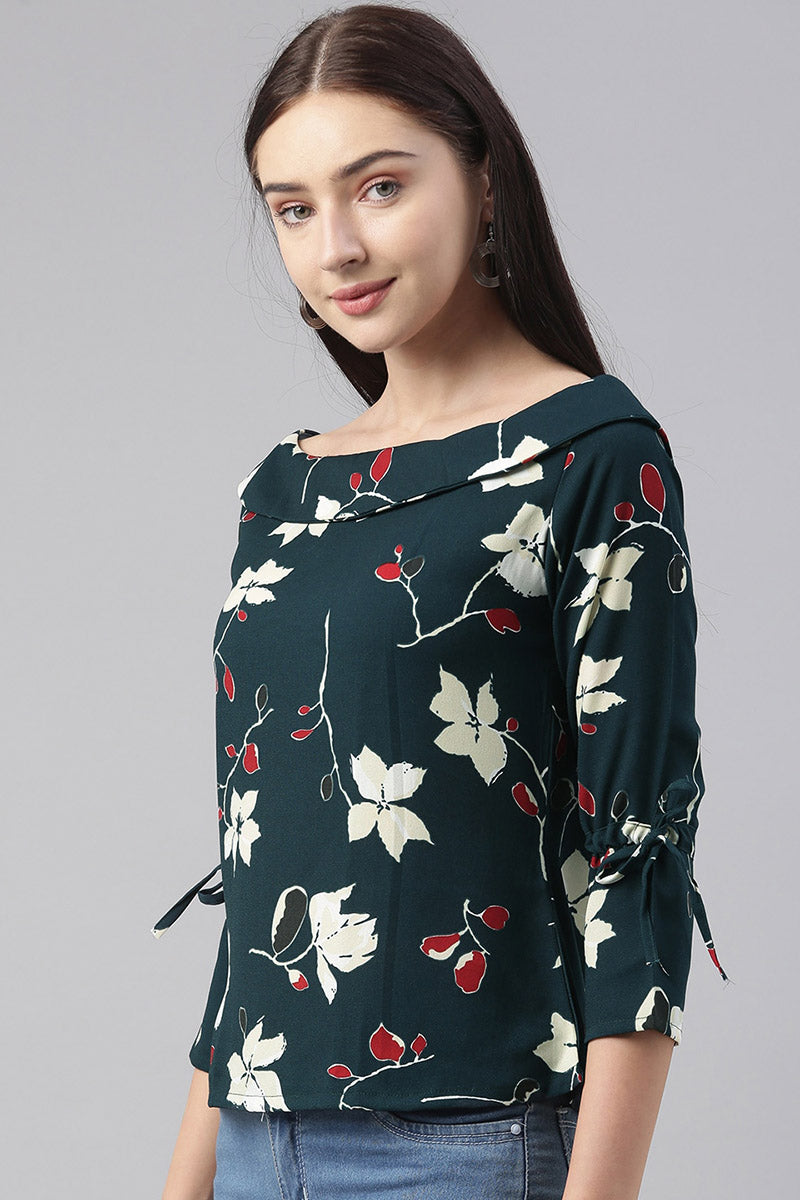 Teal Georgette Floral Printed Regular Top VT1023