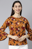 Mustard Georgette Floral Print Regular Top VT1029