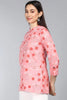  Pink Floral Print Mandarin Collar Longline Top