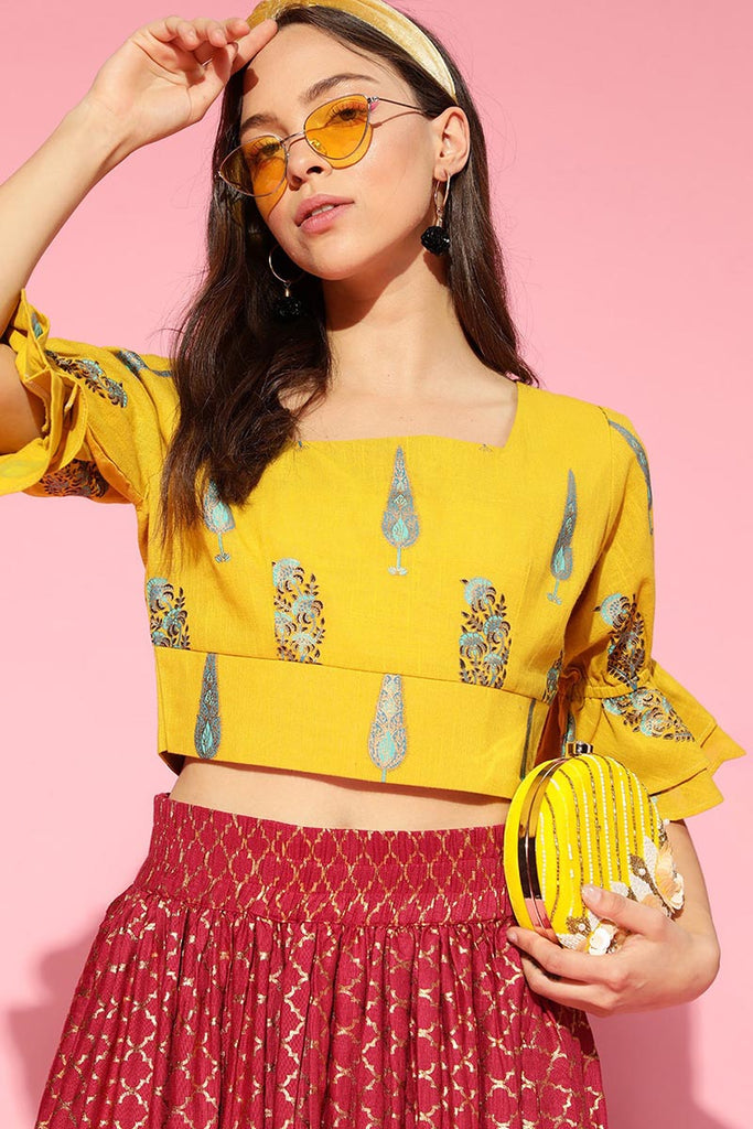  Yellow Pure Cotton Blouson Crop Top