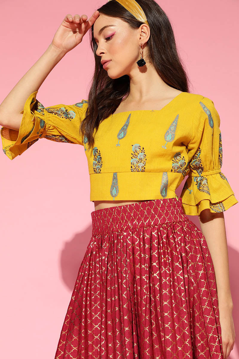  Yellow Pure Cotton Blouson Crop Top