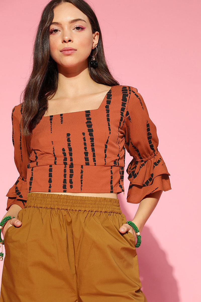  Rust Black Georgette Blouson Crop Top