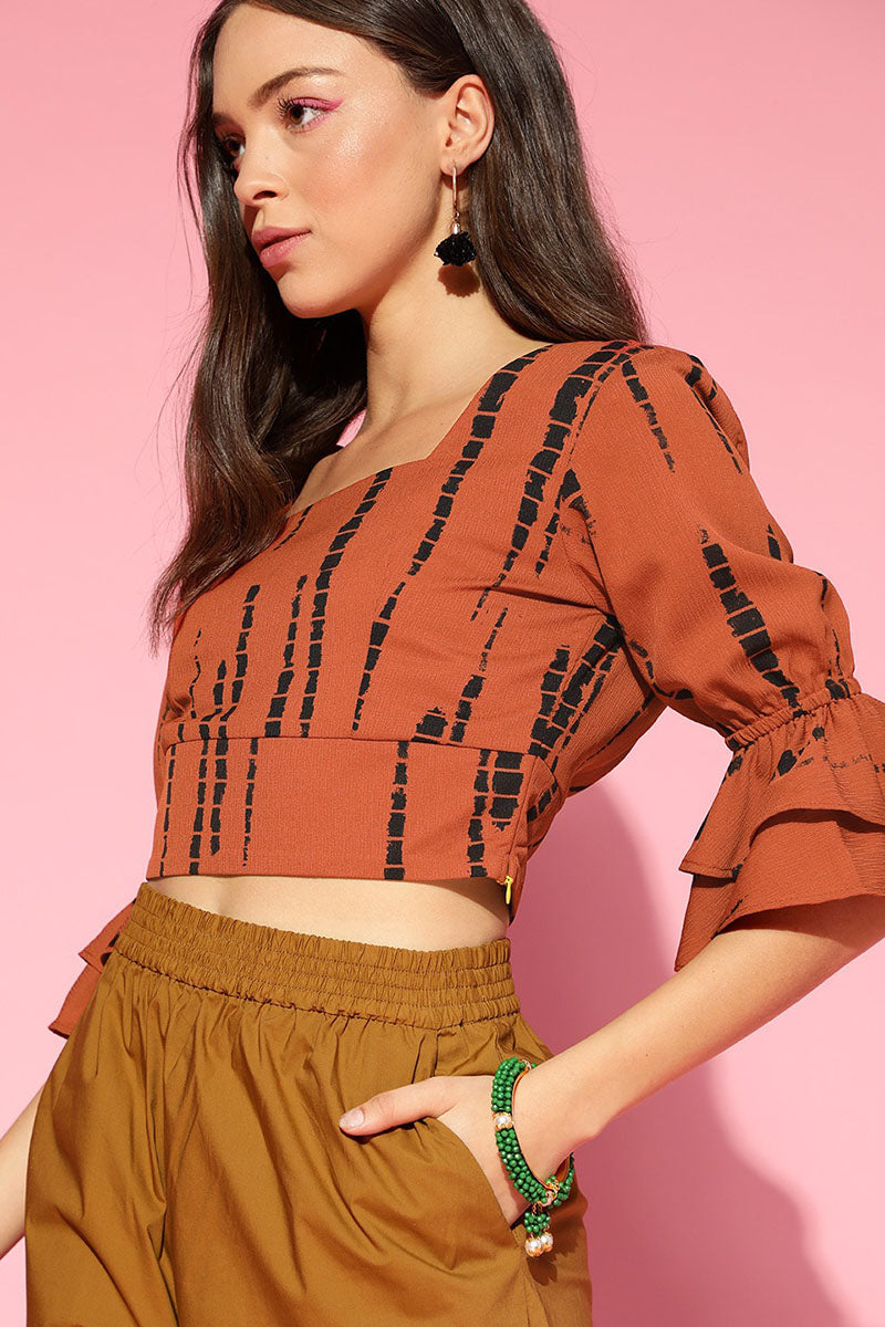  Rust Black Georgette Blouson Crop Top