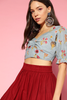  Blue Red Floral Pure Cotton Blouson Crop Top