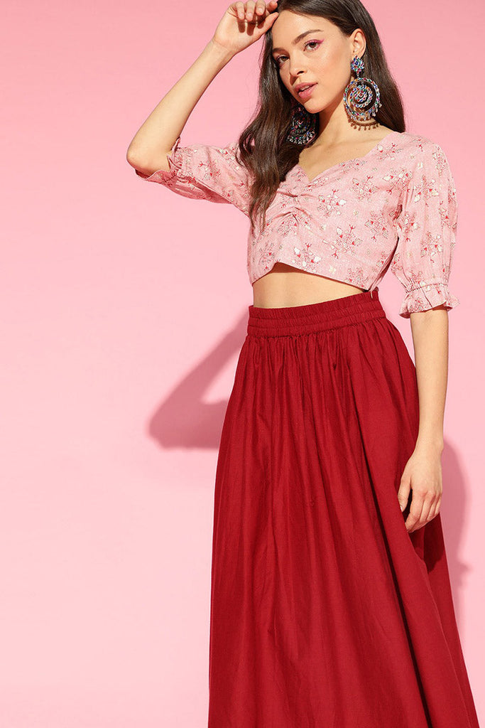  Peach Coloured Pure Cotton Blouson Crop Top