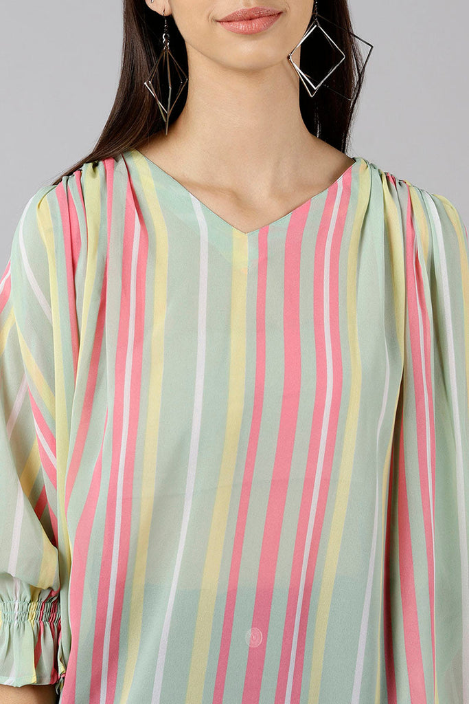  Women Sea Green Striped Vertical Stripes Tops