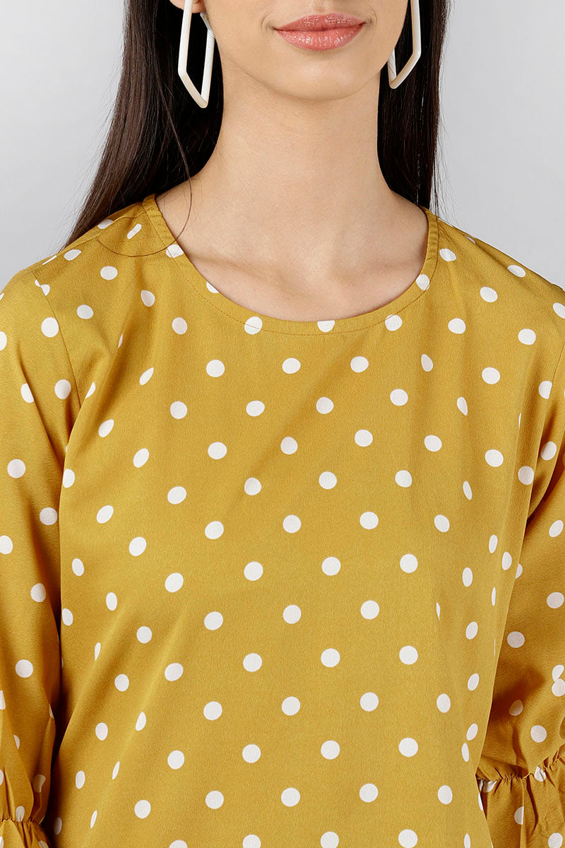  Mustard Yellow Print Crepe Top