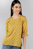  Mustard Yellow Print Crepe Top