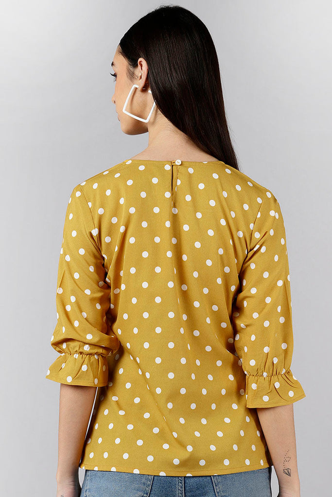  Mustard Yellow Print Crepe Top