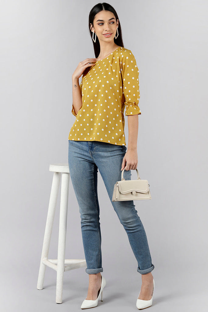  Mustard Yellow Print Crepe Top